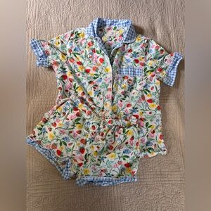 Printfresh Floral Print Pajama Set XS shorts shirt strawberries blue gingham